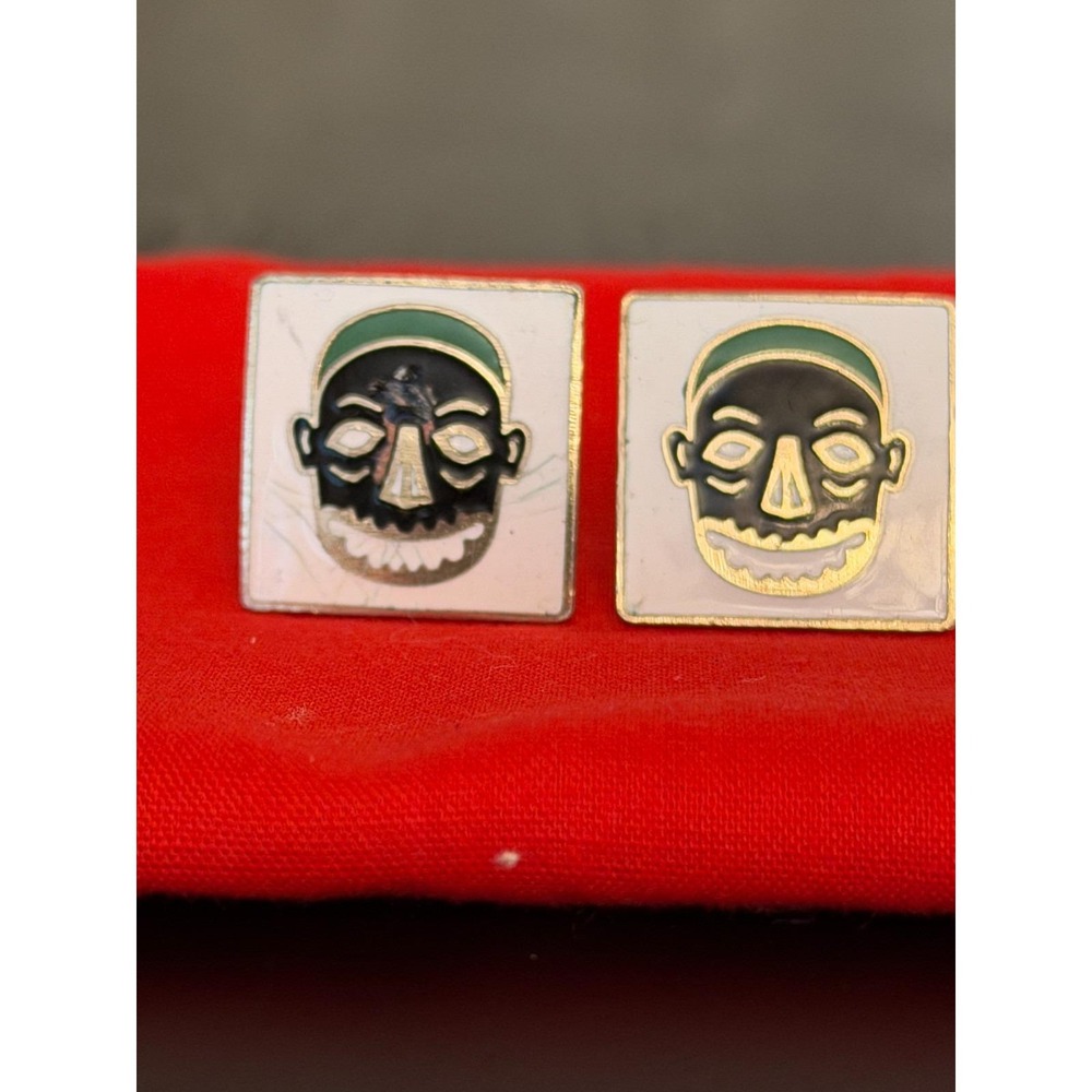 Vintage Swank Tribal Mask Cufflinks Multi Color Enamel -   .75" Square